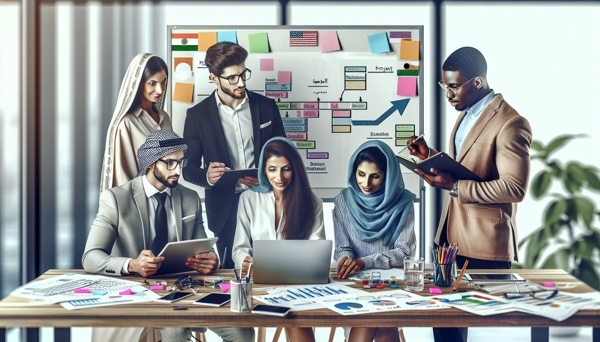 Professional working on project management tasks on a computer.