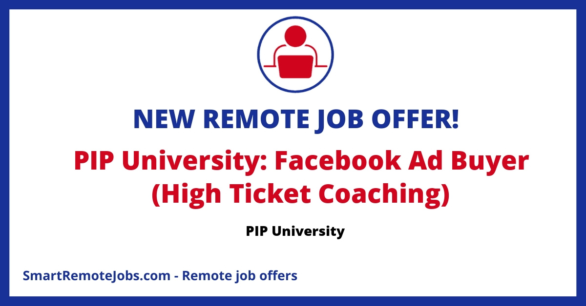 Join PIP University as a Facebook Ad Buyer & manage high ticket funnels for significant salon owner outreach. Lead in ad strategies & innovation remotely.